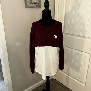 PINK Victoria's Secret Burgundy and White Long Sleeve Tee